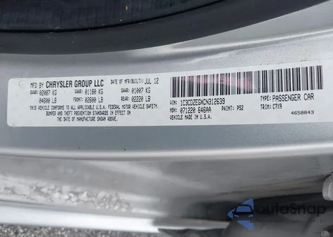 2012 Dodge Avenger Sxt Plus из США, поврежденный, VIN 1C3CDZEGXCN312639